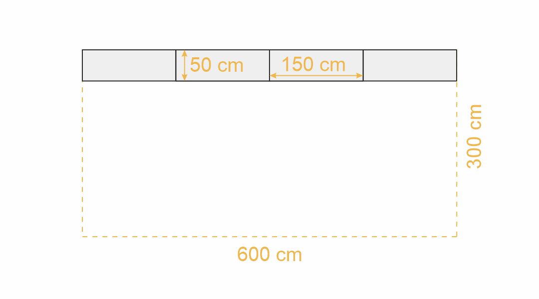 Maße Thekensystem Faltzelt 3x6 m, 1 Seite (Draufsicht)