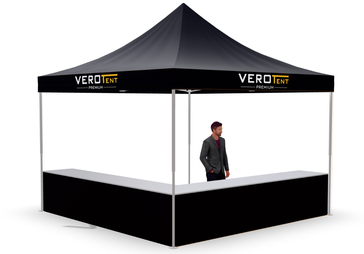 Faltzelt 4x4 m mit Theke in L-Form (3D-Ansicht)