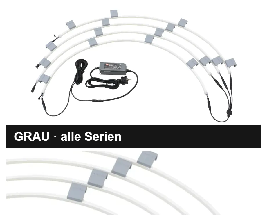 Befestigungsklipps in Grau, passend für alle Gestellserien – VeroTENT Faltzelt-Beleuchtung
