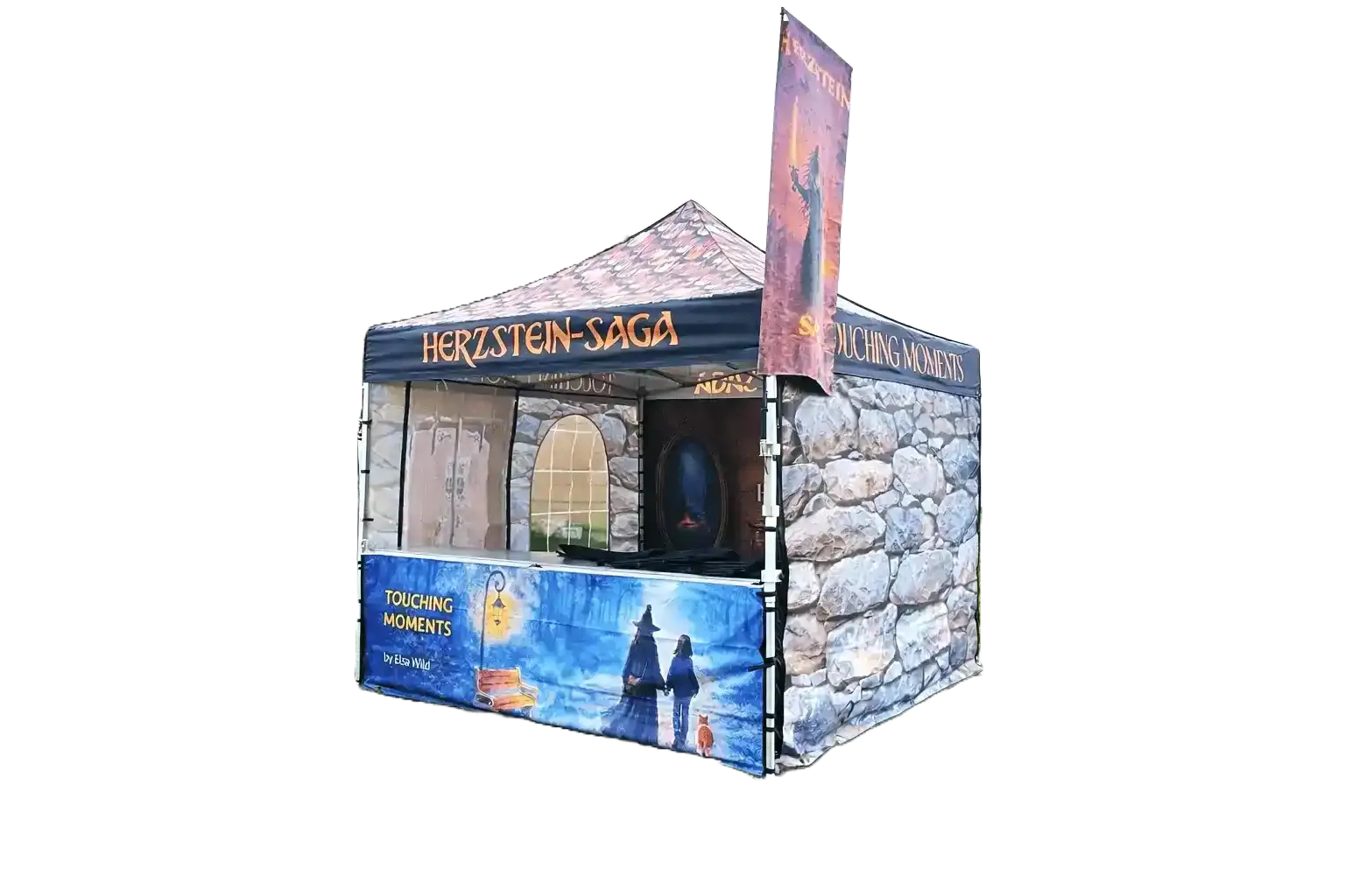 Bedrucktes Faltzelt von unserem Kunden Herzstein-Saga